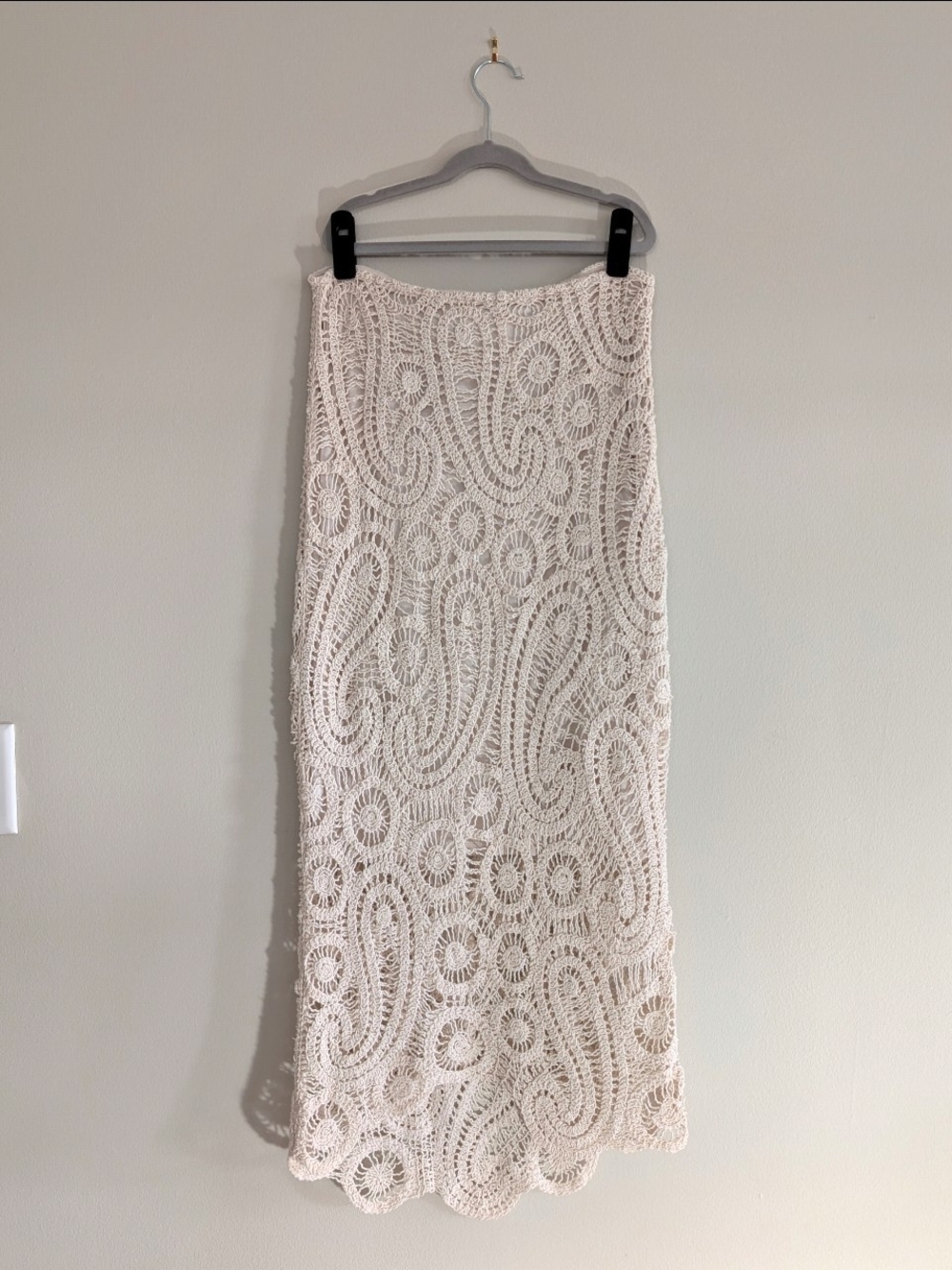 Cream Crochet Lace Paisley Midi Summer Skirt Size S-M